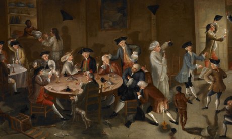 Sea Captains Carousing in Surinam, ca. 1752-1758. Oil on bed ticking by John Gre
