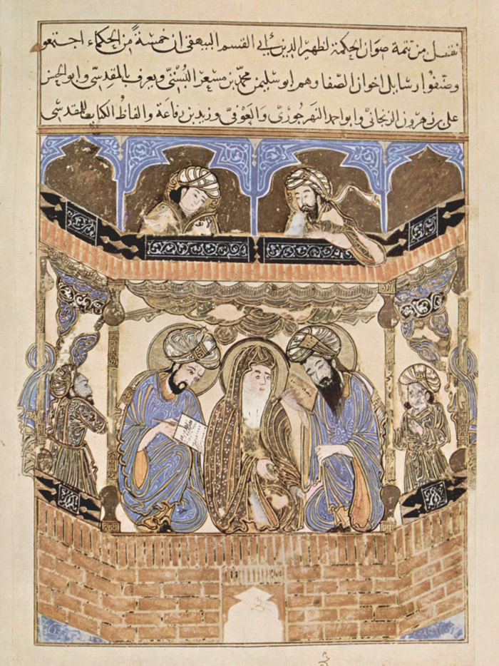 illustration depicts scholars around 1287 CE