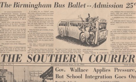 A yellowed front page from a newspaper called "The Southern Courier"