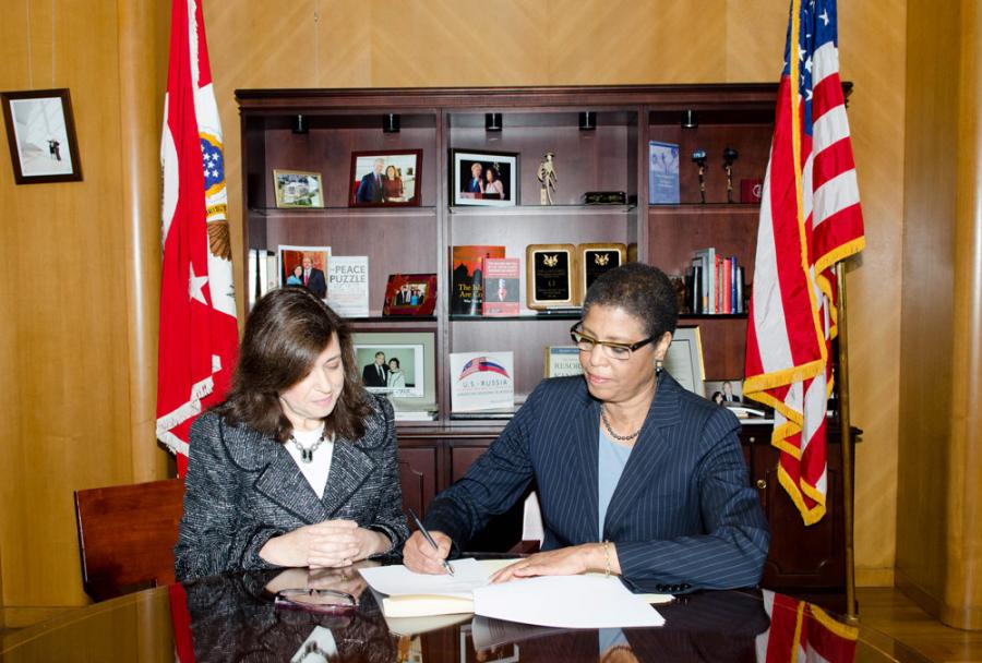 photo: Tara Sonenshine, State Department, and Carole Watson, NEH