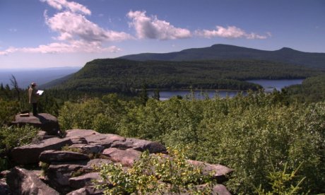 photograph of the Hudson River, with Catskill Mountains in background