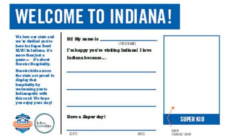 A postcard in Indiana blue and white where kids wrote their favorite things about the state