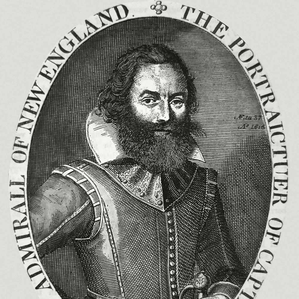 black and white engraving of man with beard in frilled collar