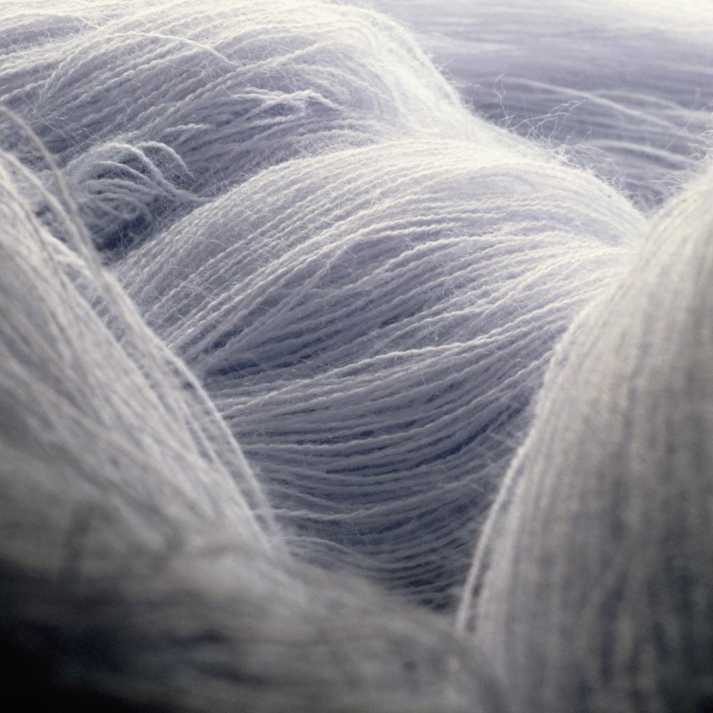 Close up of gray skeins of yarn