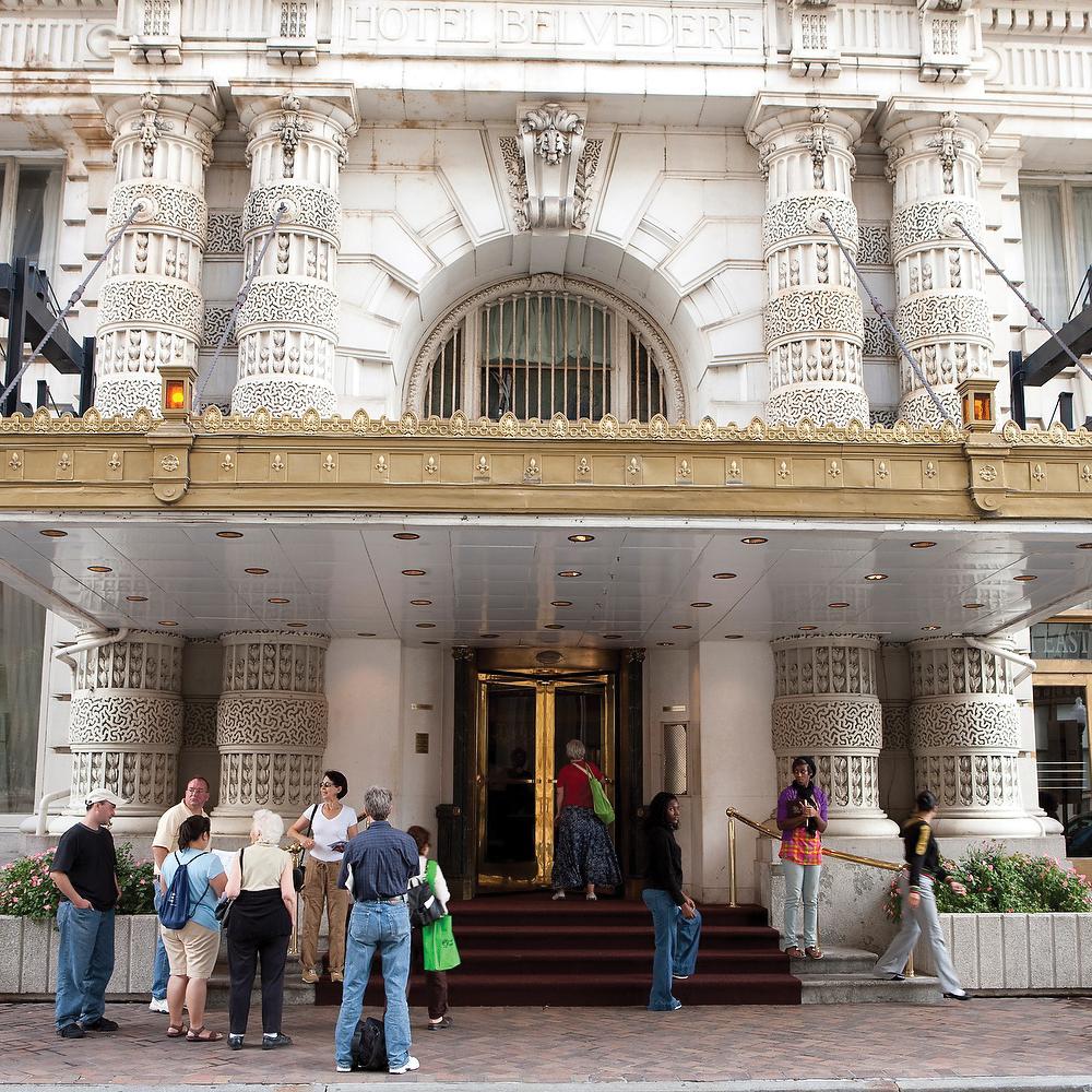 Color photo of the elegant entrance to Baltimore's Belvedere Hotel.