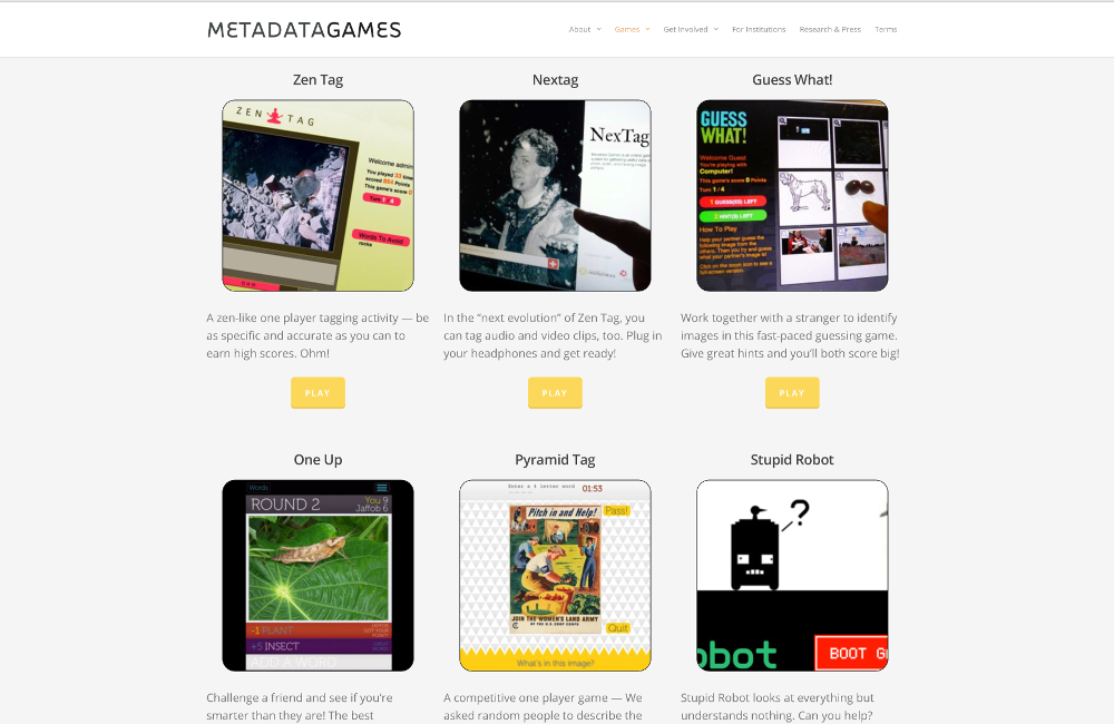 Picture of a webpage with various game applications.