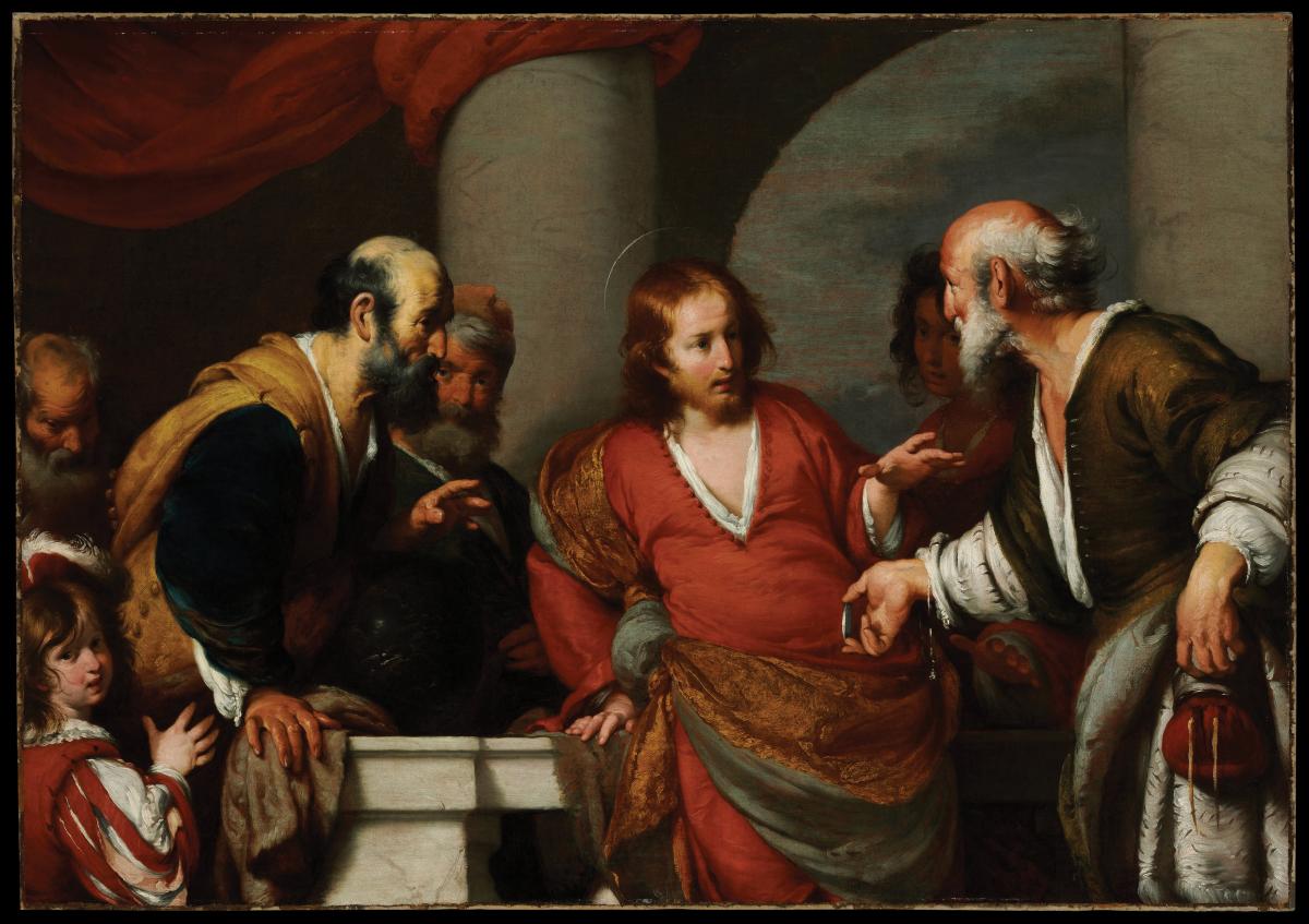 The Tribute Money by Bernardo Strozzi, which depicts Jesus instructing two men on paying what is due to Caesar to Caesar, and giving to God what is due to God