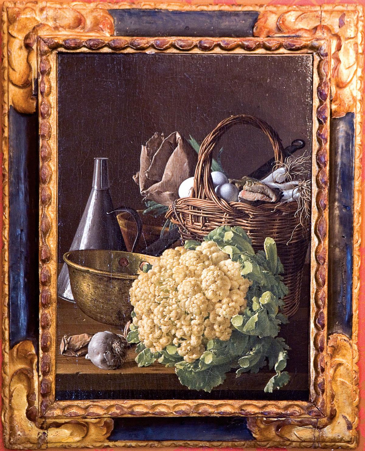 Oil painting still life of a cauliflower