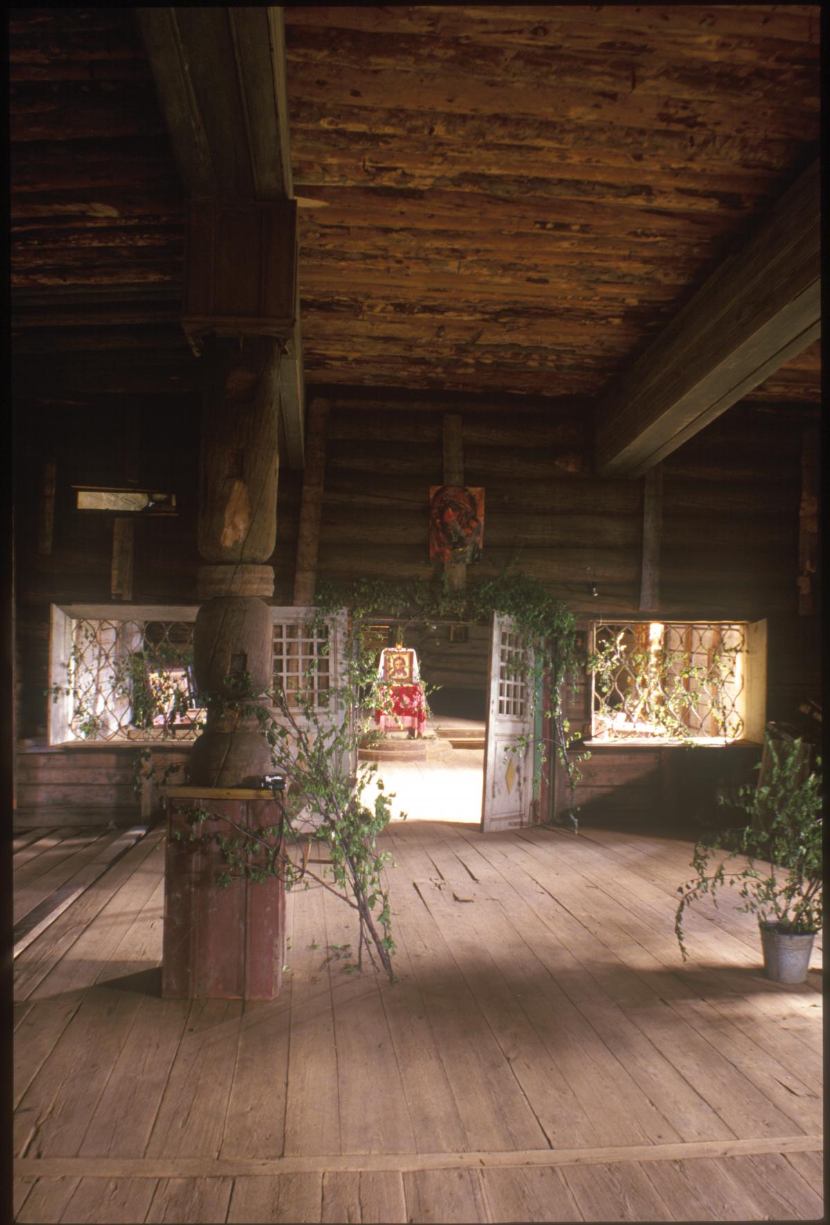photograph of inside of church, everything made of wood