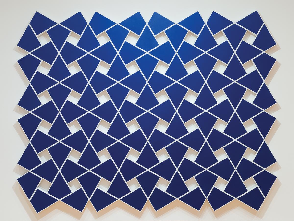 Deep blue, kite shapes on a white background