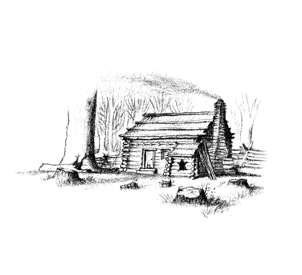 The Ingalls's wood cabin, with smoke coming out of the chimney