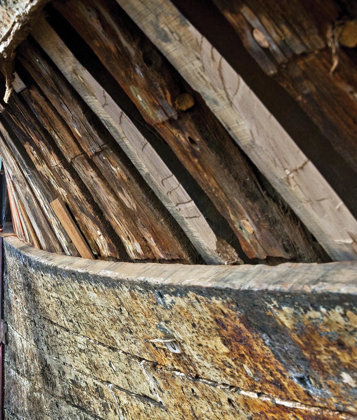 Close up of the Morgan's wooden hull