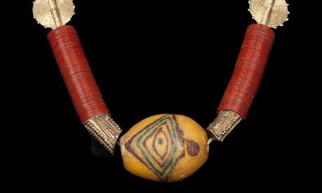 necklace with red and yellow beading
