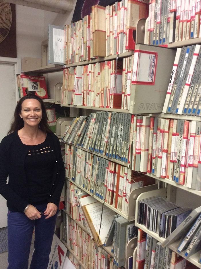 Broadcaster Heather Maxwell in the Leo Sarkisian Library, 2015 