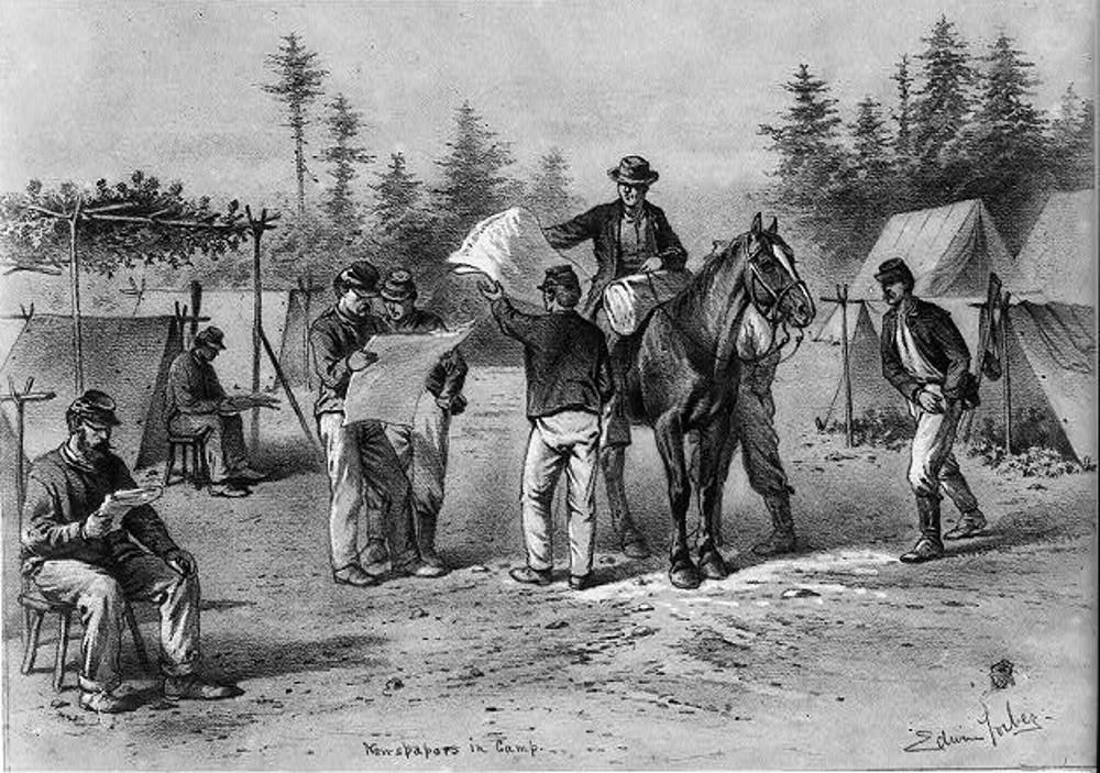 Newspapers in Camp, 1876. By Edwin Forbes.