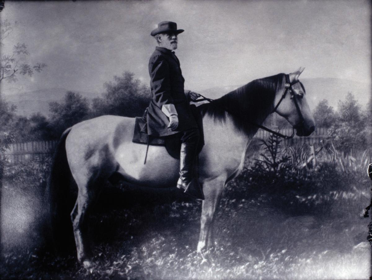 General Robert E. Lee astride his horse, Traveller