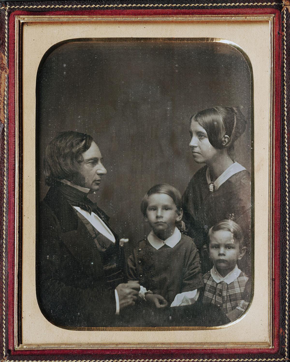 A portrait of the Longfellow family with sons Charles and Ernest.