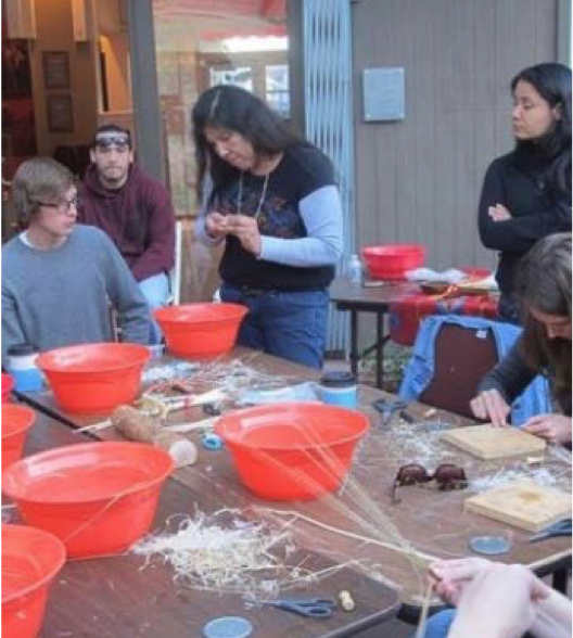 Cahuilla weaver Roseann Hamilton teaching the UCLA/Getty class of 2016 plant preparation and coiled construction for basketry.