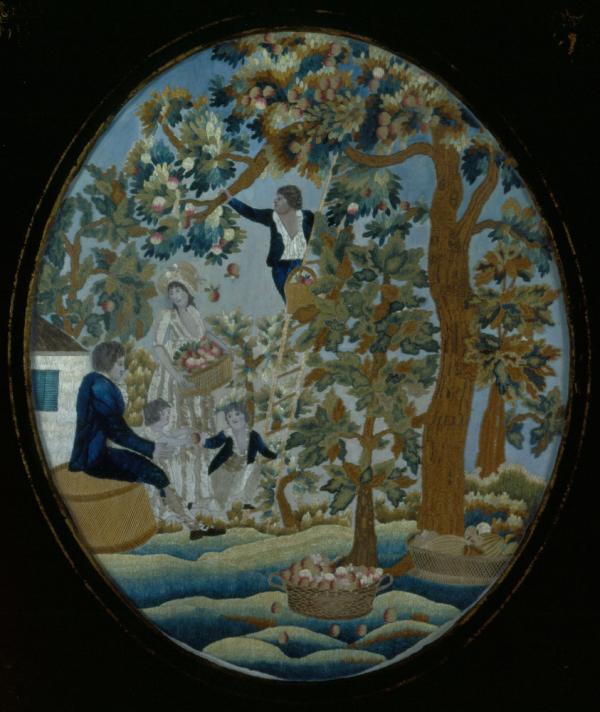 Needlework of people in a forest