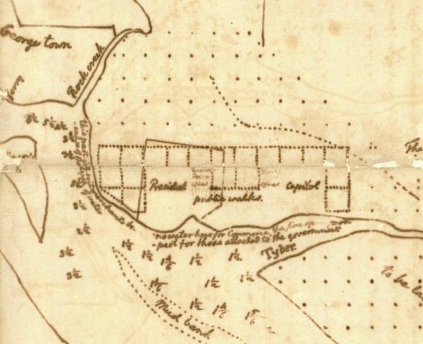 Jefferson's sketch of the new capital district, March 1791, Library of Congress