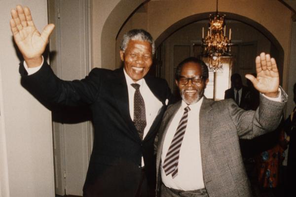 The reunion of Nelson Mandela and Oliver Tambo, Sweden, 1990.