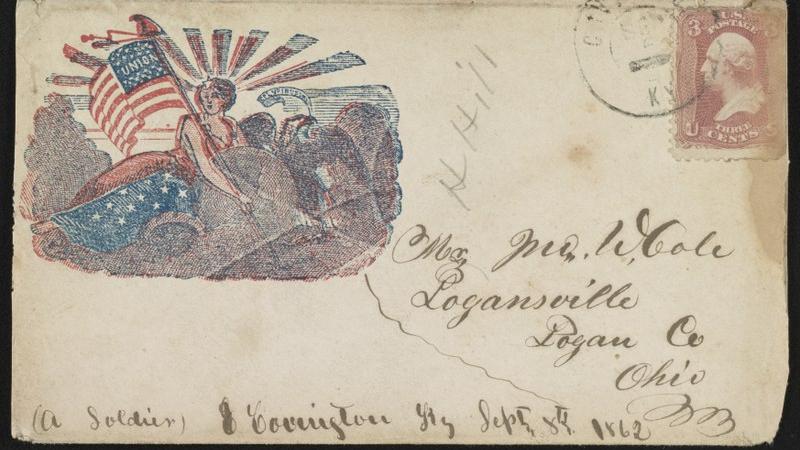 Civil War envelope showing Liberty holding a flag