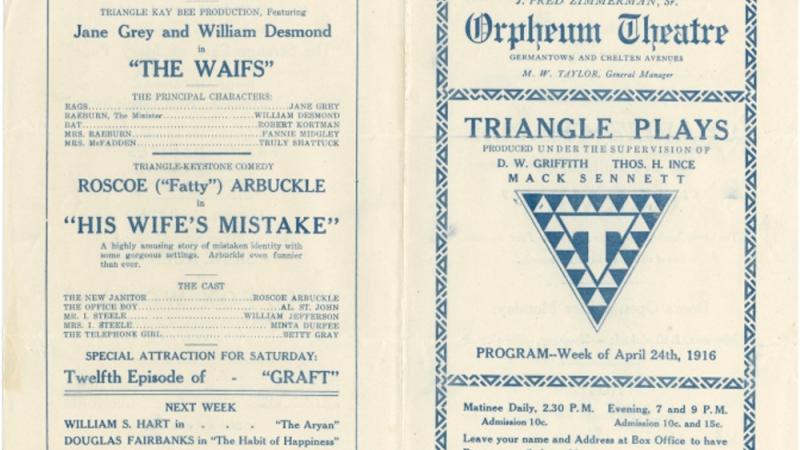 Program, Orpheum Theatre, Philadelphia, PA, 24 April 1916. 