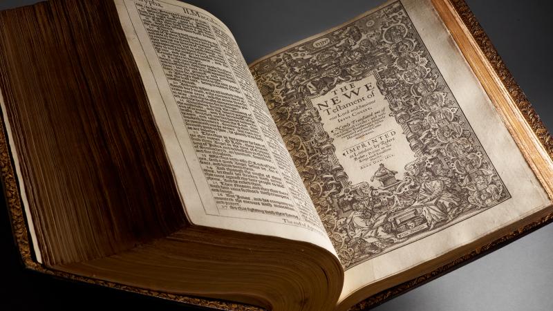 Photo of a large King James Bible.
