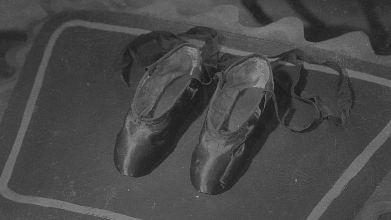 Black and white version of the still from The Red Shoes