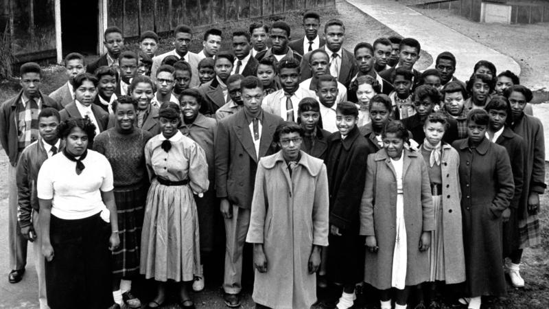 Dorothy E. Davis and fellow students, standing close together in solidarity