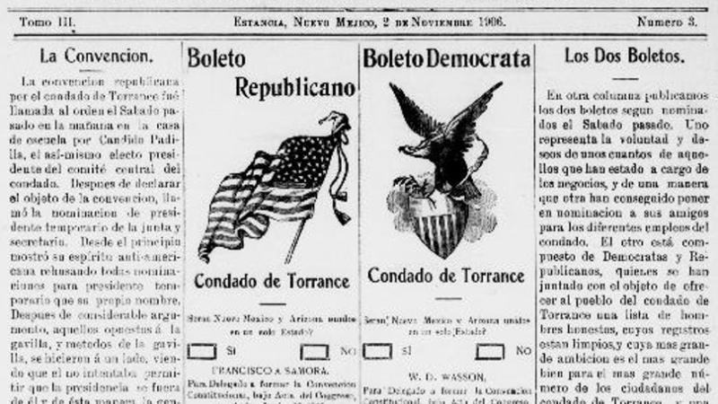 Sample Republican and Democrat Ballots for the 1906 elections, including a ballot question on whether or not New Mexico and Arizona should be combined into one state.