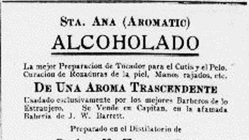 Ad for a skin and hair tonic made in Puerto Rico, with a “transcendent aroma.”