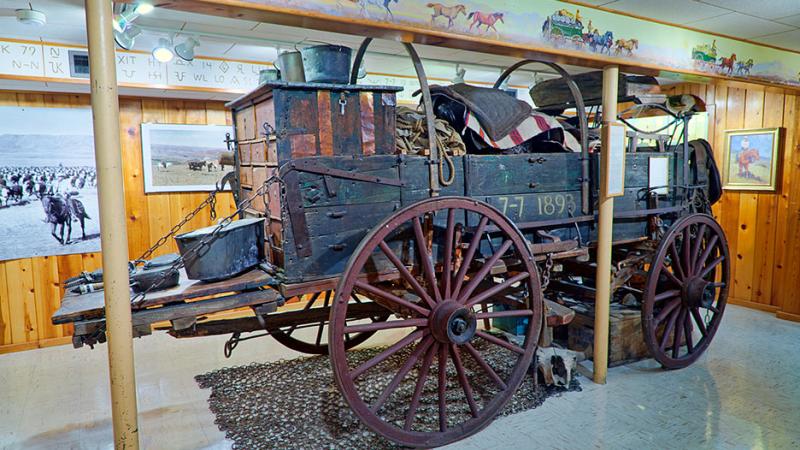An original chuck wagon used in cattle drives in the Yellowstone Valley.