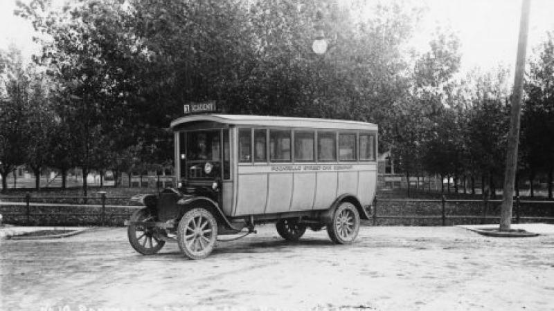 black and white photo of a streetcar