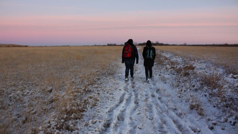 Participants walking home from a workshop in Williston, North Dakota.