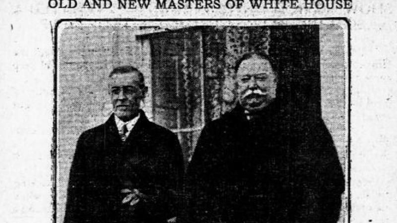 A peaceful show of transition of power between Presidents Wilson and Taft.