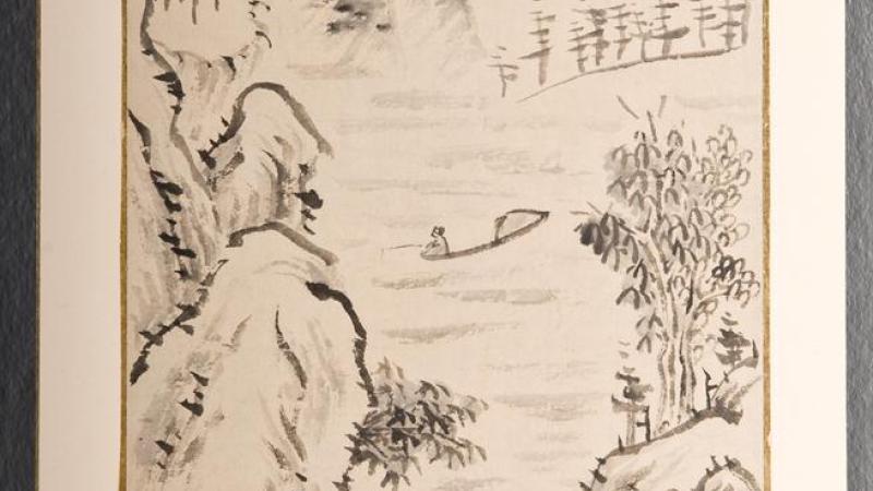Yi Hai, Landscape, 18th century, leaf from an album separately mounted, ink on paper.
