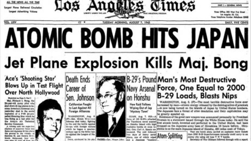 Los Angeles Times front page 6 August 1945.