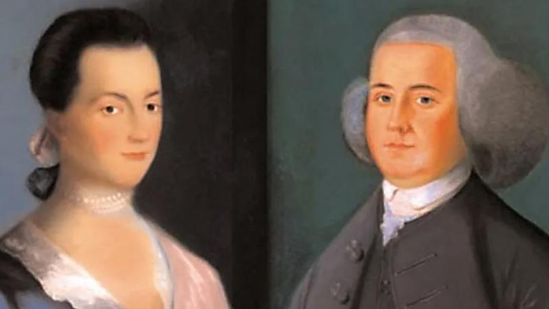 Portraits of Abigail and John Adams.