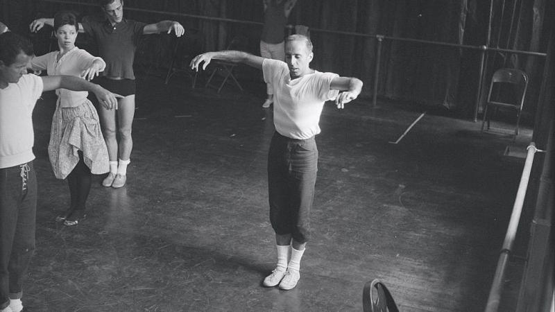 Jerome Robbins directing dancers during rehearsal for the stage production of ‘West Side Story’ in 1957.
