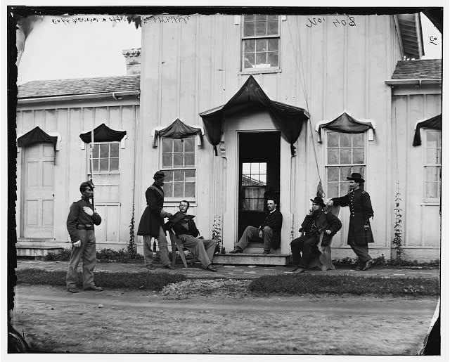 Officers in front of Fort Whipple headquarters, Arlington, VA