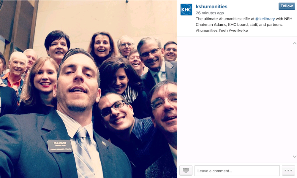 The ultimate #humanitiesselfie at @ikelibrary with NEH Chairman Adams, KHC board