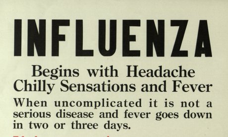 Old poster warning people about the symptoms of influenza