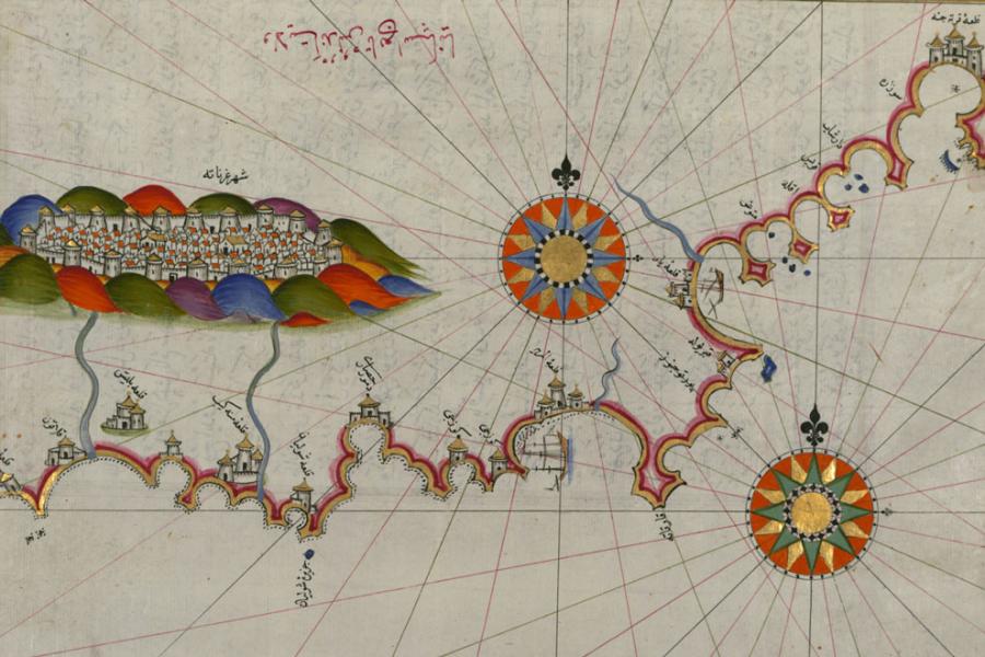 Fifteenth-century map by Piri Reis, Andalusia and Granada