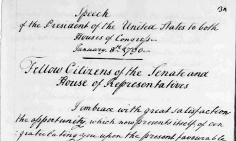 George Washington's first state of the union address, manuscript notes