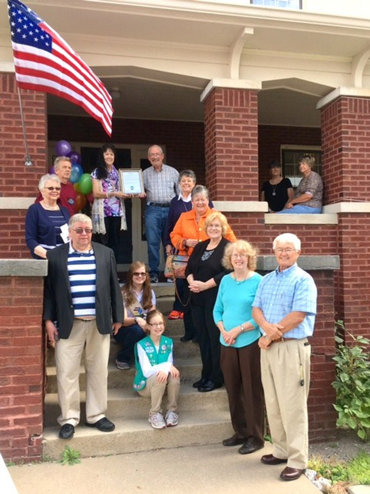 Adair County Historical Society Volunteer Staff and Board Members on front steps