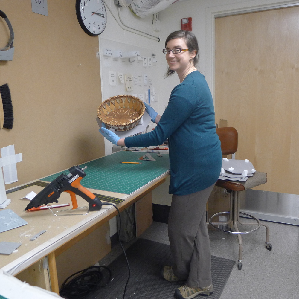 Project Director, Amy Russell, learning to make supports at Alaska State Museum.