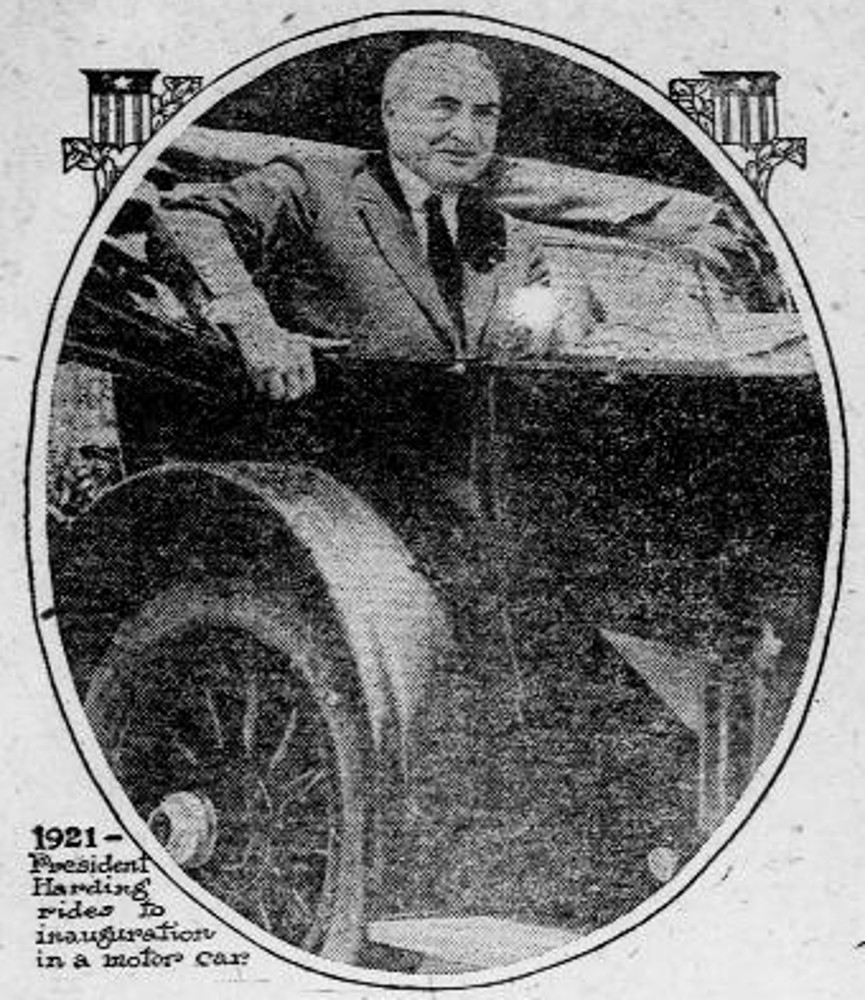 Warren G. Harding, the first president to ride to the Capitol for his inauguration