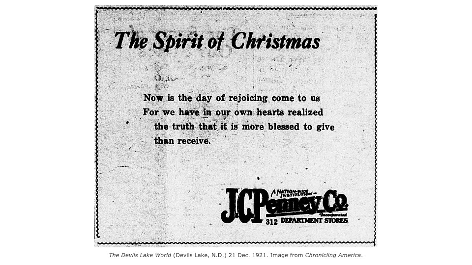A Christmas advertisement from the J. C. Penny corporation