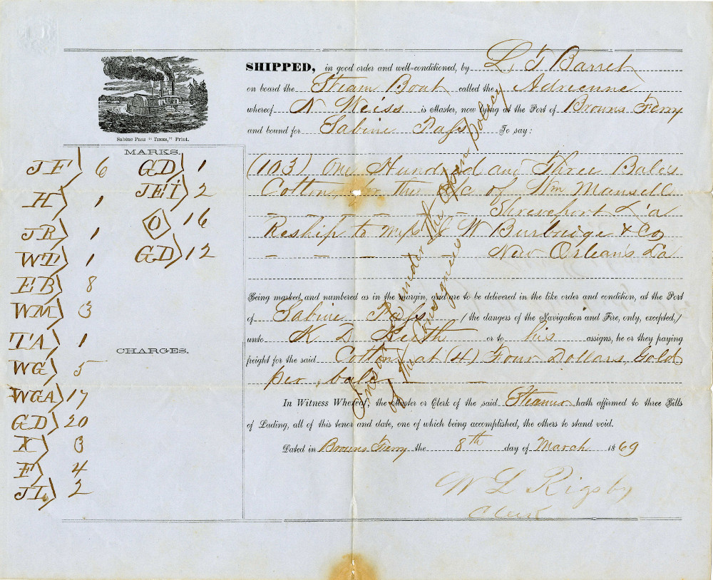 Bill of Lading, L.T. Barret Collection